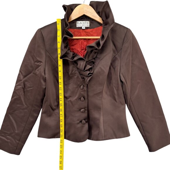 Vtg BlackTie Oleg Cassini Blazer Jacket Womens Ruffle Collar Button Front Size 8 - Picture 7 of 12